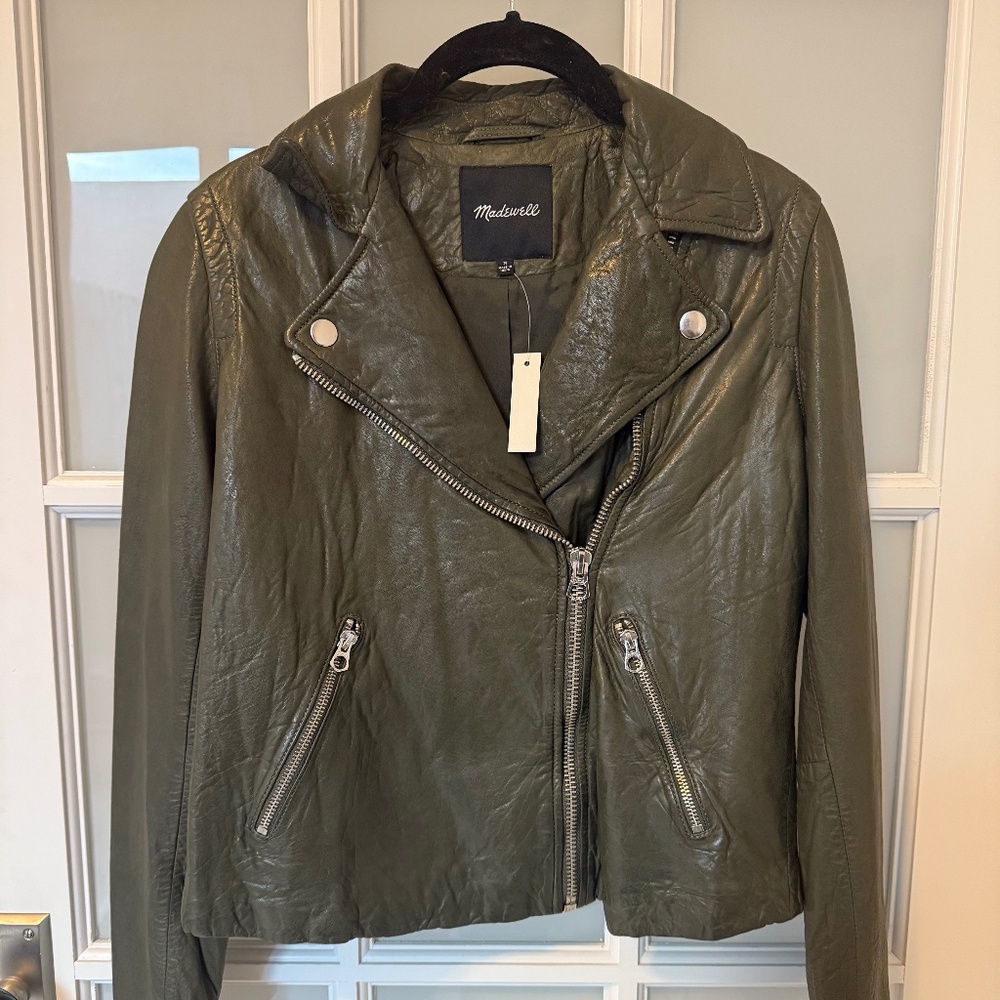 Madewell Forest Green Washed Leather Motorcyle Jacket-NWT